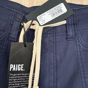 PAIGE Navy High-Rise Drawstring Jeans with Cream Tie